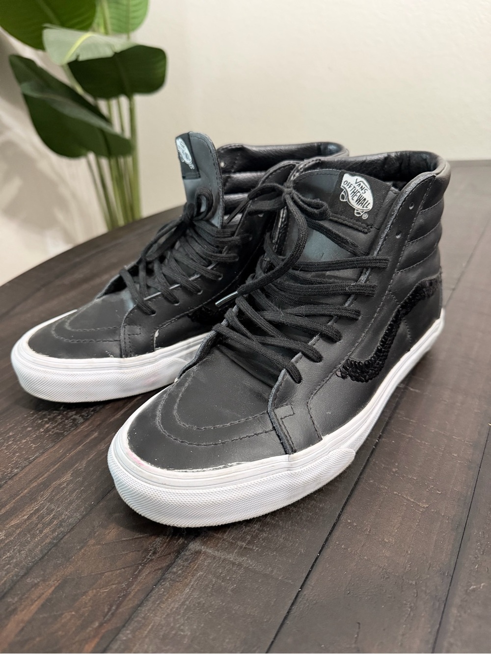 Vans Black High-Top Leather Skate Sneakers with White Sole